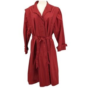 Vintage Maggie‎ Barnes Red Quilted Belted Coat 80s Sheen Rain Outerwear Size 18½